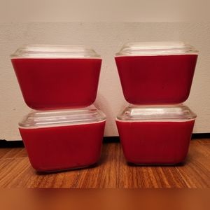 Vintage Pyrex refrigerator dishes 501 Red with Lids.